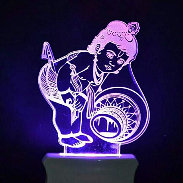 Krishna with Matuki 3D Illusion LED Night Lamp - Multicolor Acrylic Lamp for Bedroom Decor